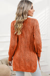 Apricot Ribbed Trim Hollow Knit Side Slits Cardigan