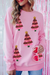 Pink Sequins Christmas Tree Round Neck Sweatshirt