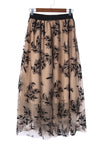 Apricot Floral Leaves Embroidered High Waist Maxi Skirt - Cocoa Yacht Club