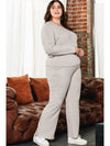 Parchment Plus Size Ribbed V Neck Pullover and Pants Set