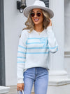 Angel Wings Striped Round Neck Long Sleeve Sweater - Cocoa Yacht Club