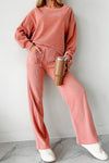 Blossom Ribbed Drop Shoulder Sweatshirt Pocketed Pants Set