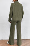 Jungle Green Ribbed Mock Neck Loose Top and Pants Loungewear Set