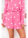 Pink Valentine Heart Print Long Sleeve Top and Shorts Pajama Set