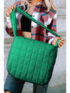 Dark Green Quilted Zipper Large Shoulder Bag