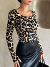 Leopard Scoop Neck Long Sleeve T-Shirt