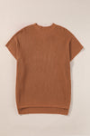 Chestnut Side Slit Short Sleeve Oversized Sweater