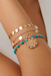 Gold 4pcs Pendant Turquoise Bead Bracelet Set