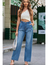 Dark Blue Slouchy Pocket Casual Wide Leg Jeans