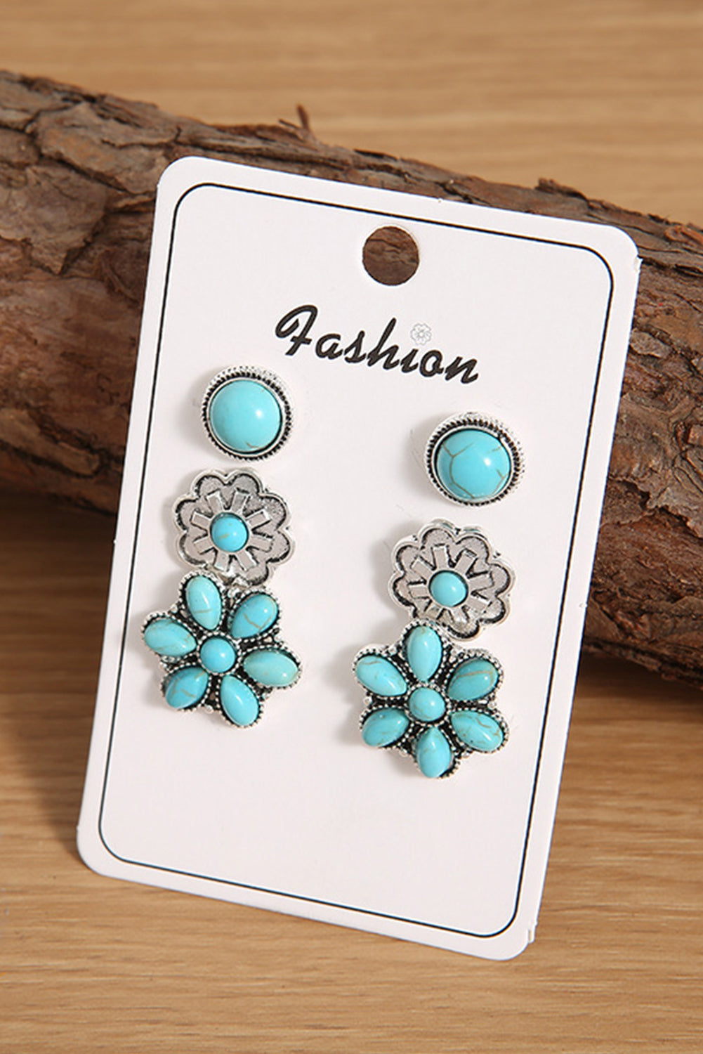 Sea Green 3 Pairs Boho Alloy Stud Earrings