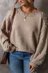 Smoke Gray Plus Size Pearl Pullover Sweater