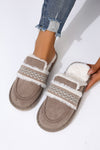 Chestnut Suede Wavy Striped Plush Lined Home Slippers