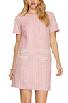 She + Sky Full Size Short Sleeve Pearl Studded Trim Knit Tweed Dress Plus Size