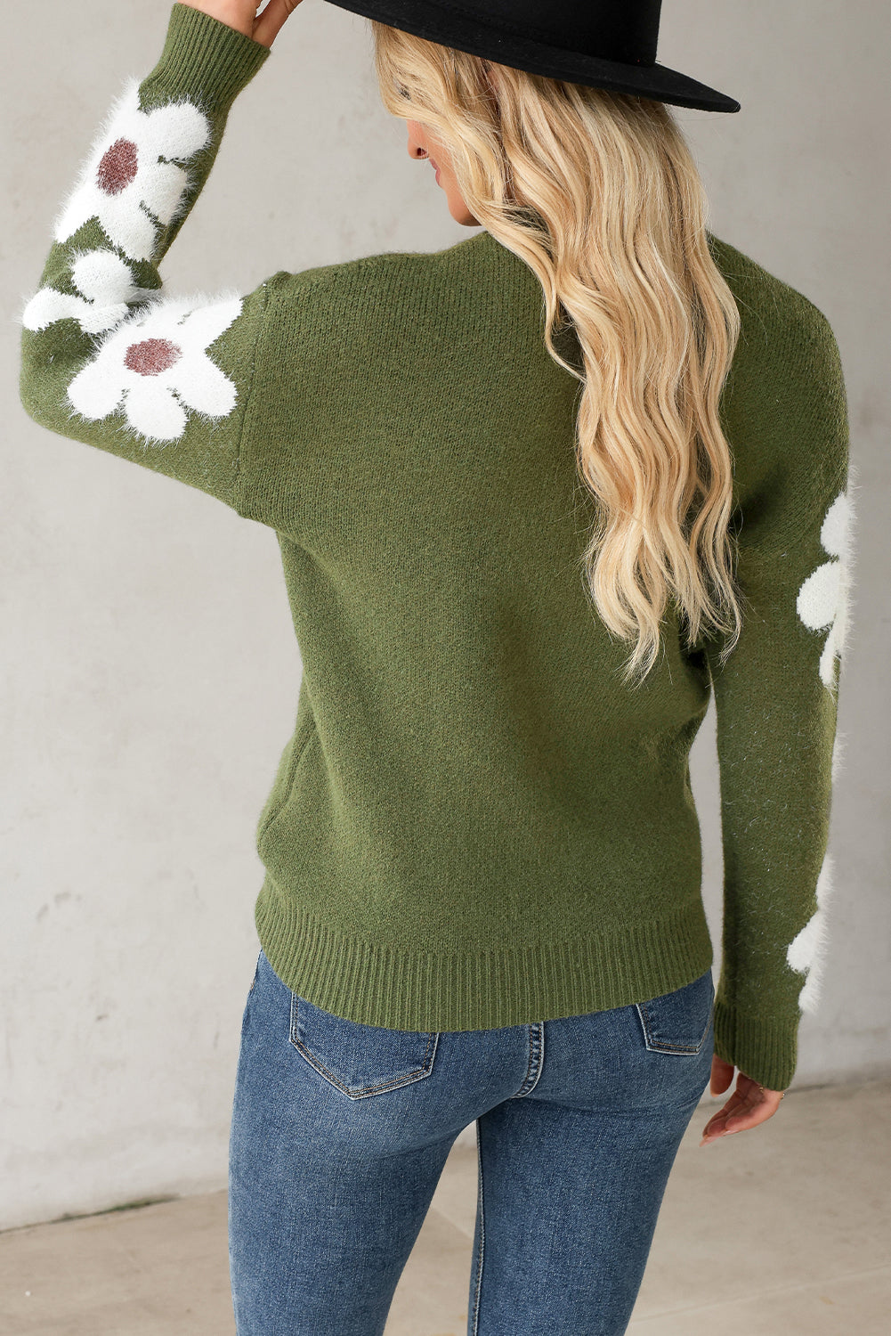 Jet Stream Flower Sleeve Drop Shoulder Sweater