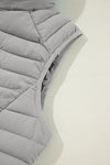 Silvery Plush Collared Quilted Zipped Puffer Vest