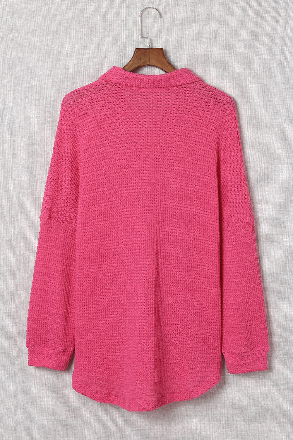 Hot Pink Pocket Buttons Front Waffle Knit Shacket