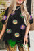 Black Sequin Mardi Gras Side Slits Oversized Graphic Tee