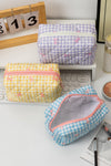 White Sweet Bow Knot Print Quilted Zipper Cosmetic Bag