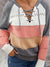 Lace-Up Contrast Long Sleeve Hooded Sweater - Cocoa Yacht Club