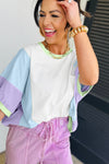 White Colorblock Patchwork Oversized T Shirt
