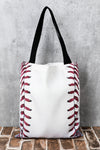 White Baseball Print Canvas Tote Bag