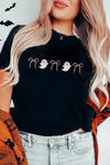 Black Halloween Ghost Bow Embroidered Loose T Shirt