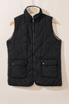 Black Zip Up Fleece Lined Quilted Vest Coat