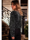 Golden Fleece Sequin Open Front Collarless Jacket