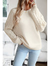 Beige Twist Sleeve Patchwork Plain Sweater