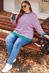 Pink Stripe Waffle Knit Plus Size Sweatshirt