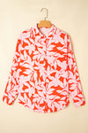 Orange Botanical Print Chest Pocket Button Up Shirt