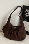 Ruched Suede Handbag with Zipper