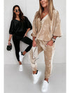 Parchment Velvet Lantern Sleeve Zipped Top & Joggers Pants Set