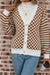 Brown Checkered Striped Patched Buttoned V Neck Cardigan