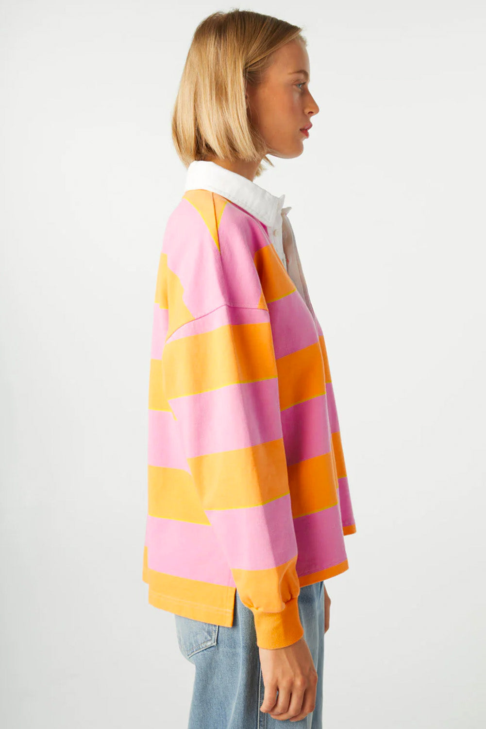 Yellow Colorblock Button Collared Sweatshirt