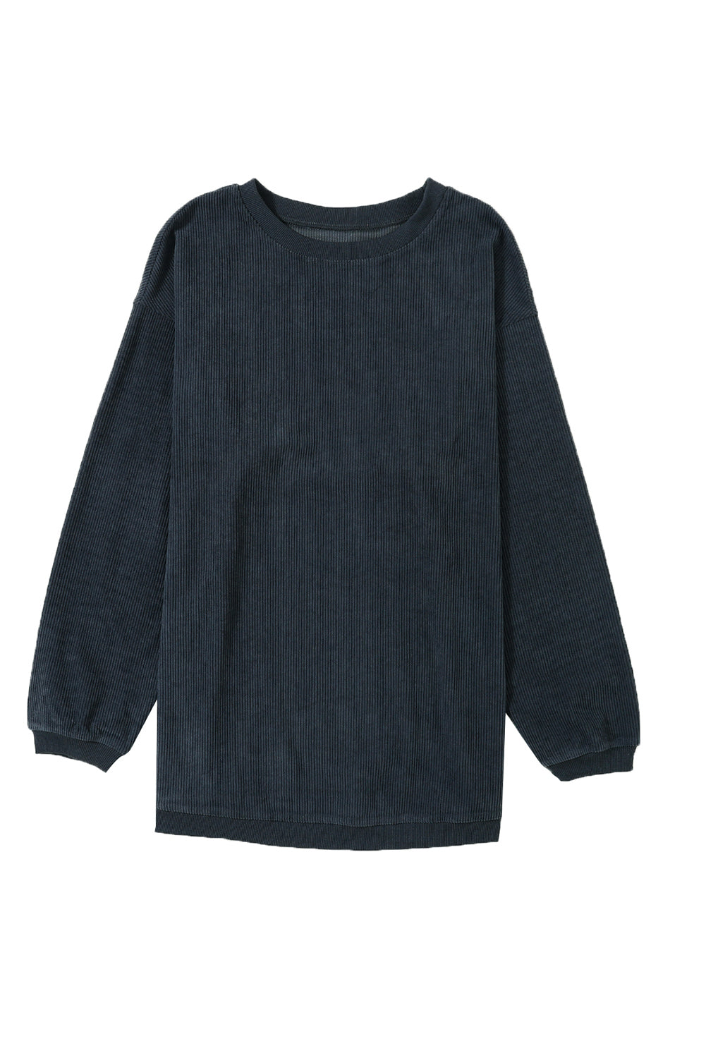 Smoke Gray Plain Drop Sleeve Crinkle Rib Oversized Sweatshirt