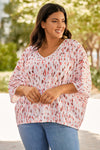 Pink Elegant Polka Dots 3/4 Dolman Sleeve Plus Size Blouse