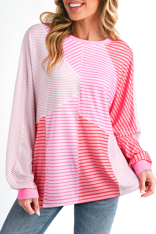 Sachet Pink Striped Patchwork Long Sleeve Top