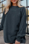 Smoke Gray Plain Drop Sleeve Crinkle Rib Oversized Sweatshirt