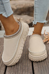Black Contrast Stitch Detail Plush Winter Clog Slippers