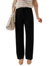 Black Solid Color Textured Loose Drawstring Pants