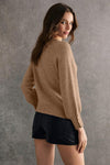 Camel Buttoned Cuffs Raglan Sleeve Knit Sweater