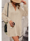 Collared Neck Long Sleeve Sweater Dress with Pockets