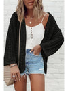 Black Hollow Out Crochet Knit Drop Shoulder Open Front Cardigan