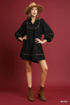 Umgee Full Size Textured Babydoll Dress with Leopard Trim Plus Size