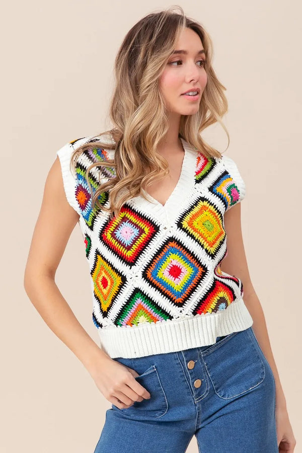BiBi Diamond Granny Square Sweater Vest