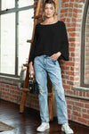 Black Ribbed Knit 3/4 Sleeve Dolman Sweater