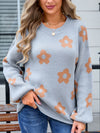 Angel Wings Flower Round Neck Dropped Shoulder Sweater - Cocoa Yacht Club