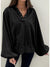 Black Snap Buttons Collared Balloon Sleeve Oversized Sweatshirt