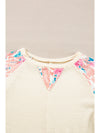 Beau Blue Crinkle Rib Floral Patchwork Balloon Sleeve Top